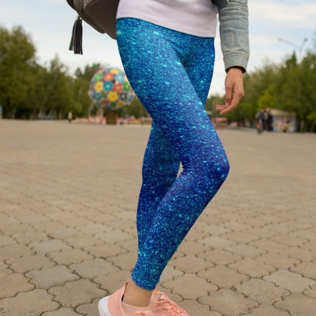Leggings Sparkle Azuis Modernos (Modern Blue Glitter Sparkle Leggings)