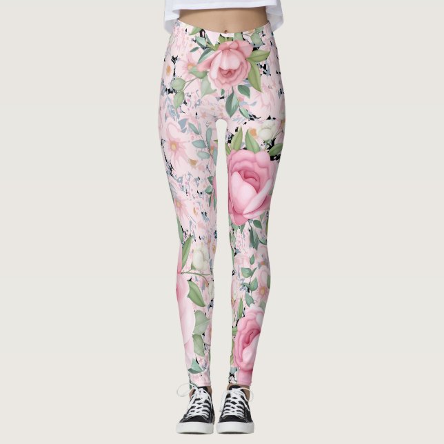 Leggings Suaves De Comprimento Da Cápsula Floral C (Frente)