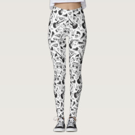 Leggings temáticas de Rock & Roll - preto e branco