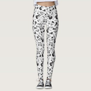 Leggings temáticas de Rock & Roll - preto e branco
