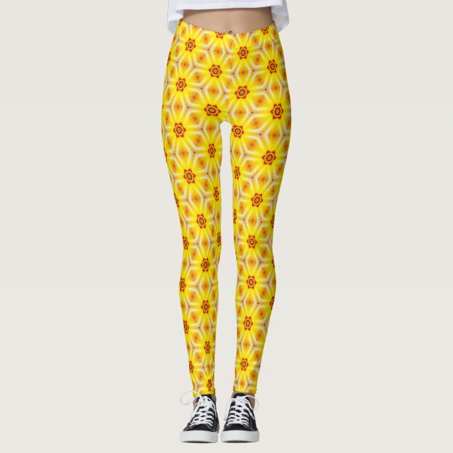 Leggings Trabalho de arte amarelas e laranja (Frente)