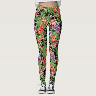 Leggings tropicais de Beach Babe com fundo preto
