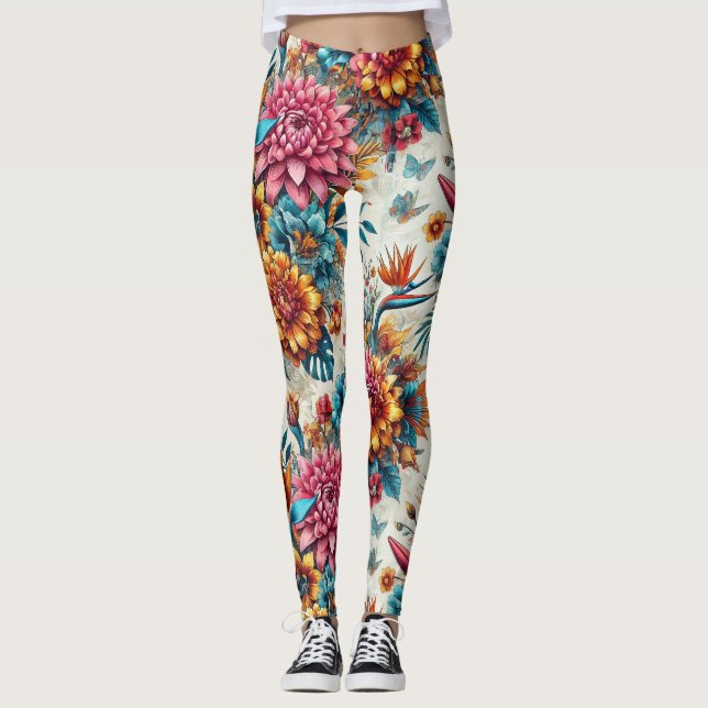 Leggings Tropicais De Paraíso Floral (Frente)