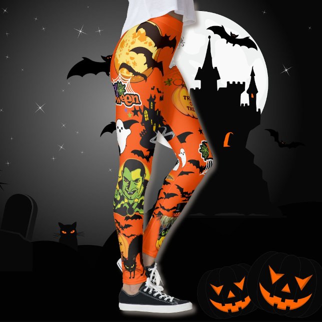 Leggings Tudo de Halloween Fofo Bruxa Fantasma Mor (Criador carregado)