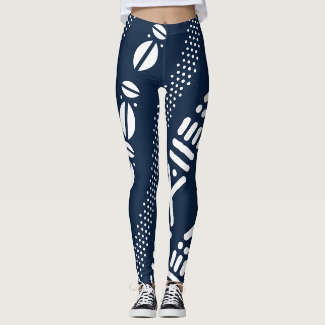 Leggings únicas africanas de Bogolan azul (Frente)