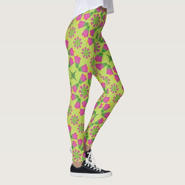 Leggings Verde Flor de Sino Retro Mandalas (Direita)