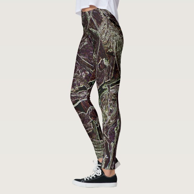 Leggings Verde Galhos Emaranhados Abstrato 101 (Esquerda)