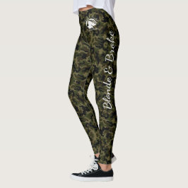 Leggings verdes de camuflagem com logotipo branco 