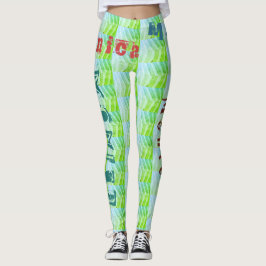 Leggings verdes de nome personalizado