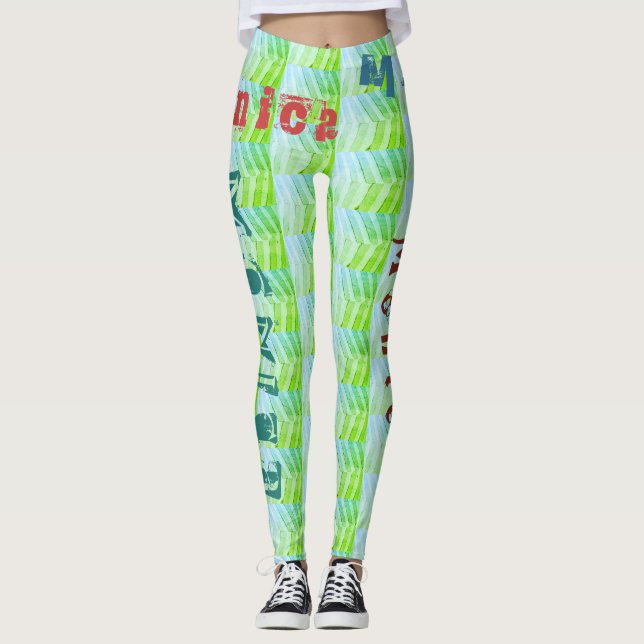 Leggings verdes de nome personalizado (Frente)