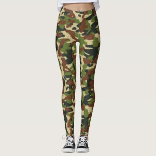 Leggings verdes e castanhas de camuflagem