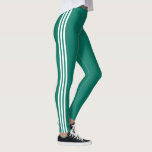 Leggings Verdes Emerald Stripe Lateral - Escolher<br><div class="desc">Cores Personalizadas - Três Leggings Verdes em Lado Branco - ou Escolha / adicione suas leggings e cores de stripe favoritas! Design por MIGNED</div>