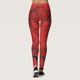 Leggings Vermelhas com Design de Árvores - Escolhe