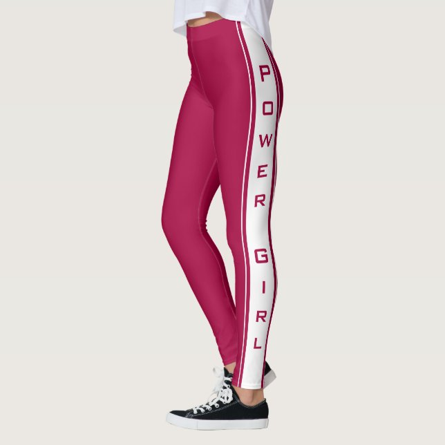 Leggings Vermelhas com Faixa Lateral Branca e Text (Esquerda)