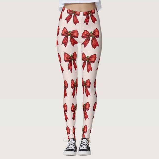 Leggings Vermelhas com Laço Festivo (Frente)
