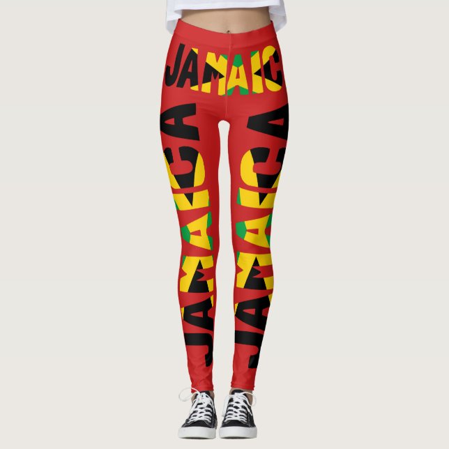 Leggings Vermelhas da bandeira jamaicana (Frente)