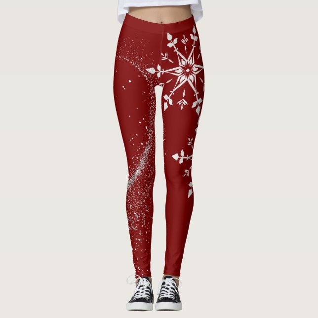 Leggings vermelhas de Natal elegantes . (Frente)