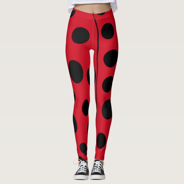 Leggings Vermelhas e Pontos Pretos da Joaninha (Frente)