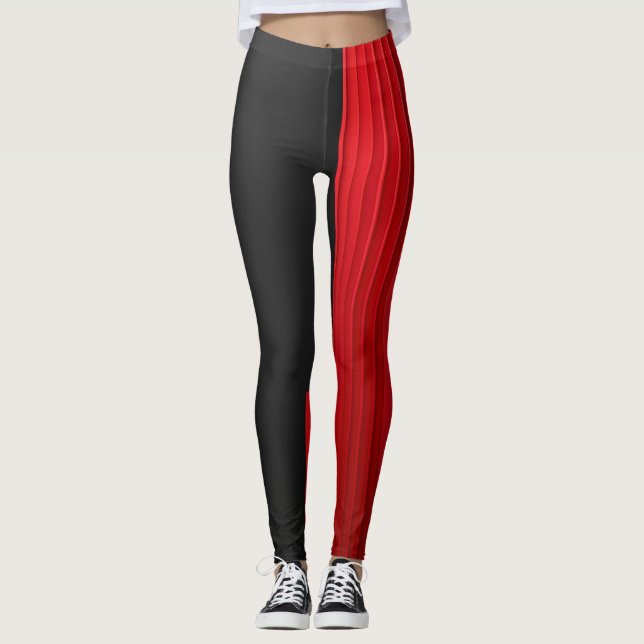 Leggings Vermelhas e Pretas Treino Atlético Ousado (Frente)
