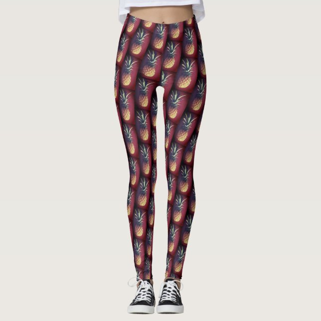 Leggings Vermelhas Funky Deliciosas de Abacaxi (Frente)
