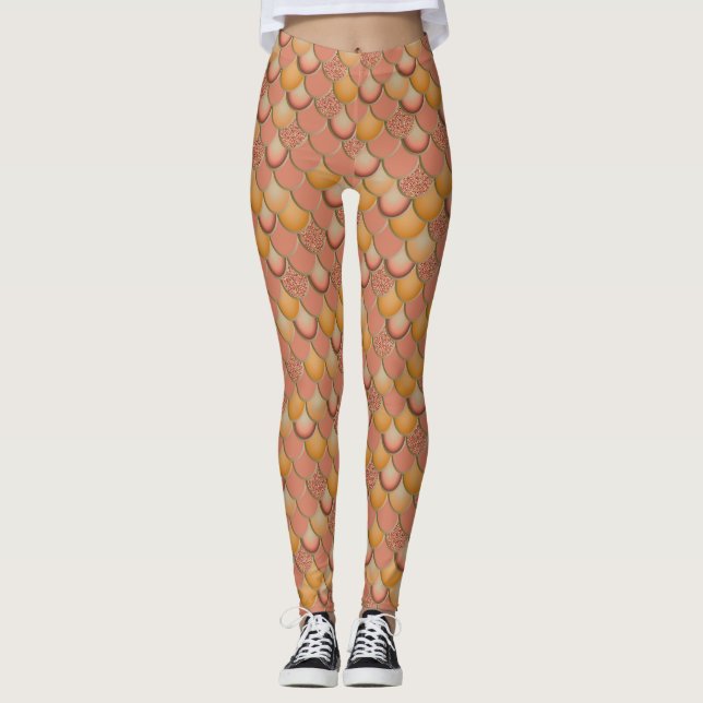 Leggings Vermelhas Laranja Do Mar Smermaid (Frente)