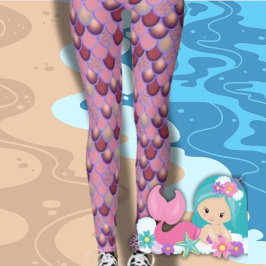 Leggings Vermelhas Roxas do Mar Smermaid