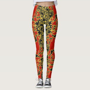 Leggings Vermelhas Trendy de Arte Neon Line