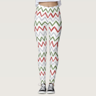 Leggings Vermelhos e Verdes de Ziguezague de Natal