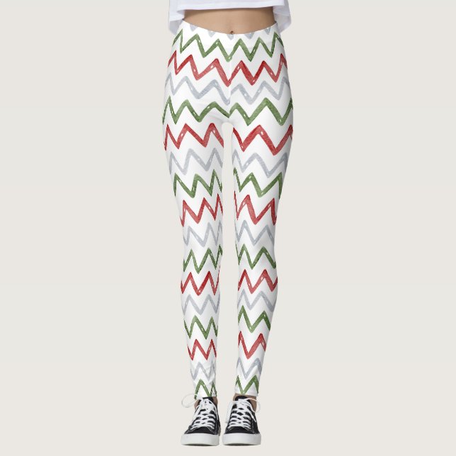 Leggings Vermelhos e Verdes de Ziguezague de Natal (Frente)