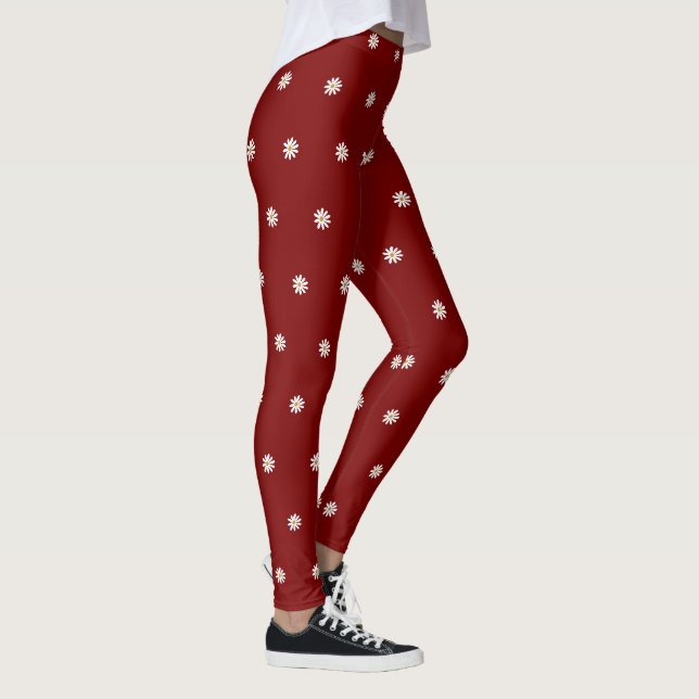 Leggings Vermelhos Profundos com Padrão de Flores  (Direita)