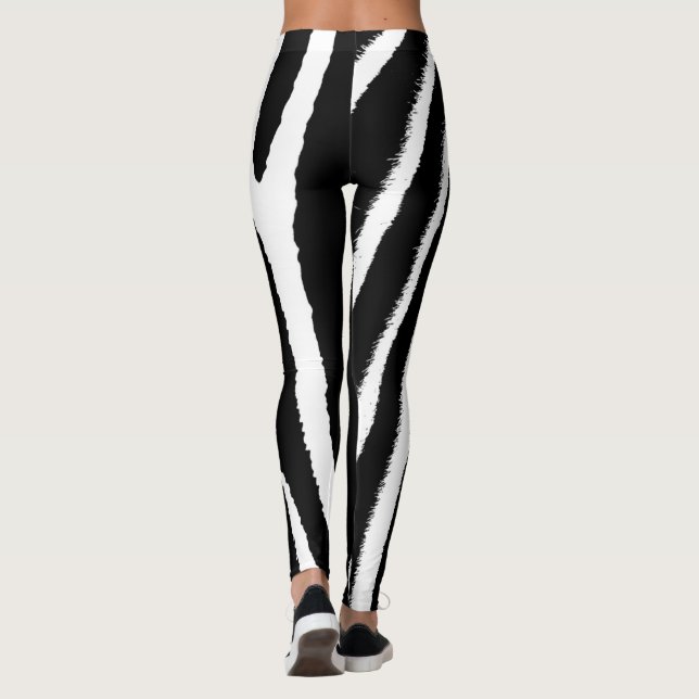 Leggings Verticais de Padrões Zebra Preto e Branco (Verso)