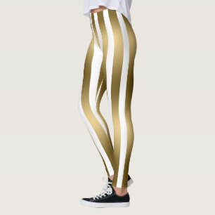 Leggings Verticais Douradas E Brancas Da Tendência