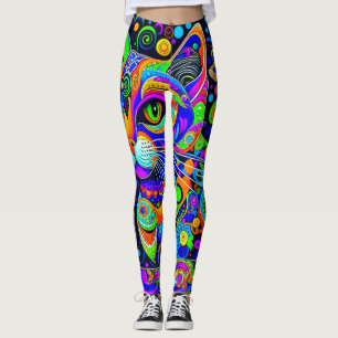 Leggings Whimsical Psychedelic Cat All-Over-Impres