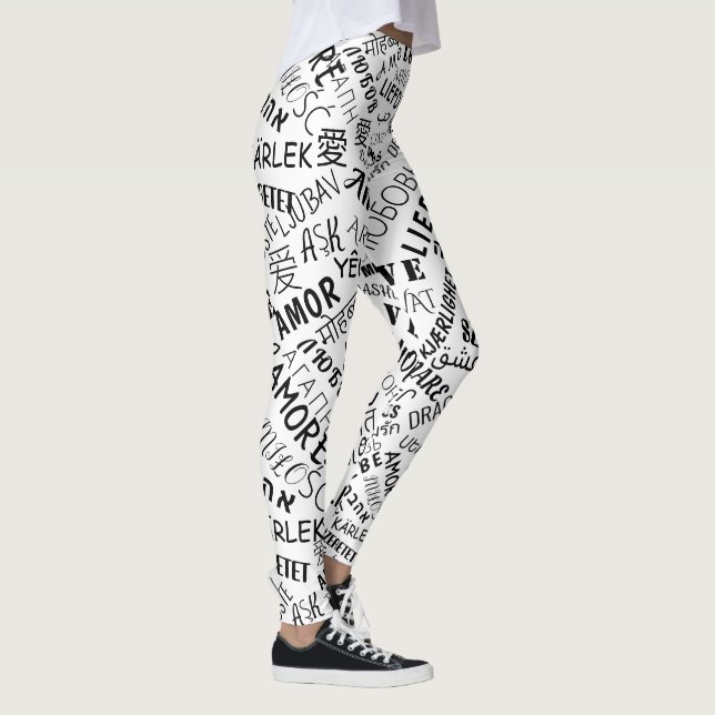 Leggings with Love Text Multi Language Word (Direita)