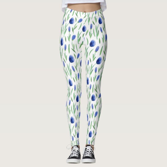 Leggings Women - Blue Flowers Pattern (Frente)