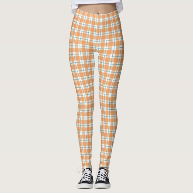 Leggings xadrez com um laranja, azul vibrante (Frente)