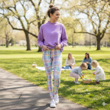 Leggings Xadrez de Estilo Primavera Lavanda, Turqu