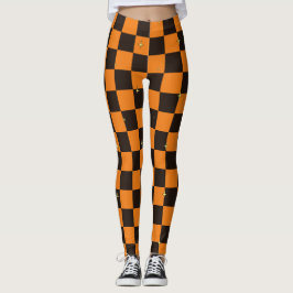 Leggings Xadrez Laranja e Preto Com Estrelas