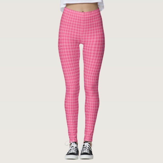 Leggings xadrez rosa exibidas frente e verso (Frente)