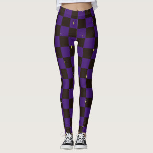 Leggings Xadrez Roxo e Preto Com Estrelas