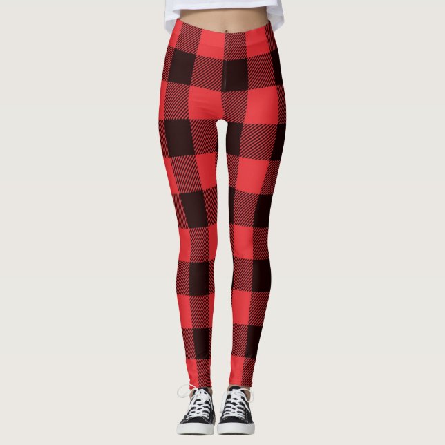 Leggings Xadrez Vermelhas e Pretas da Moda (Frente)