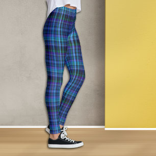 Leggings Xadrezes de Tartan Preto Azul Violeta Pre
