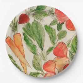 Legumes de jardim aquarela prato de papel de verão