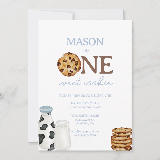 Leite e Biscoitos Primeiro Convite de aniversário (Frente)