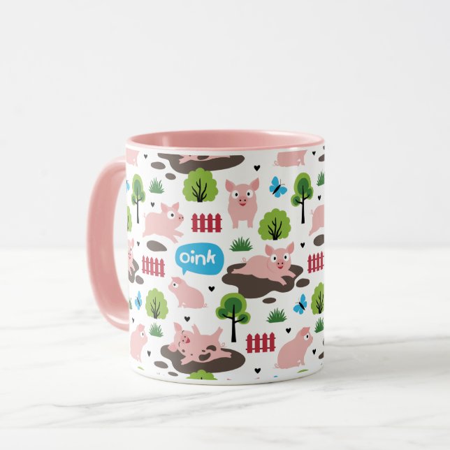 Leitões Felizes Na Caneca De Lama (Frente Esquerda)