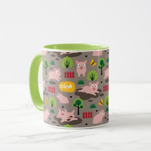 Leitões Felizes Na Caneca De Lama (Frente Esquerda)