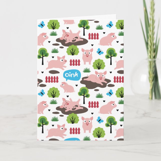 Leitões Felizes No Cartão De Lama (Frente)