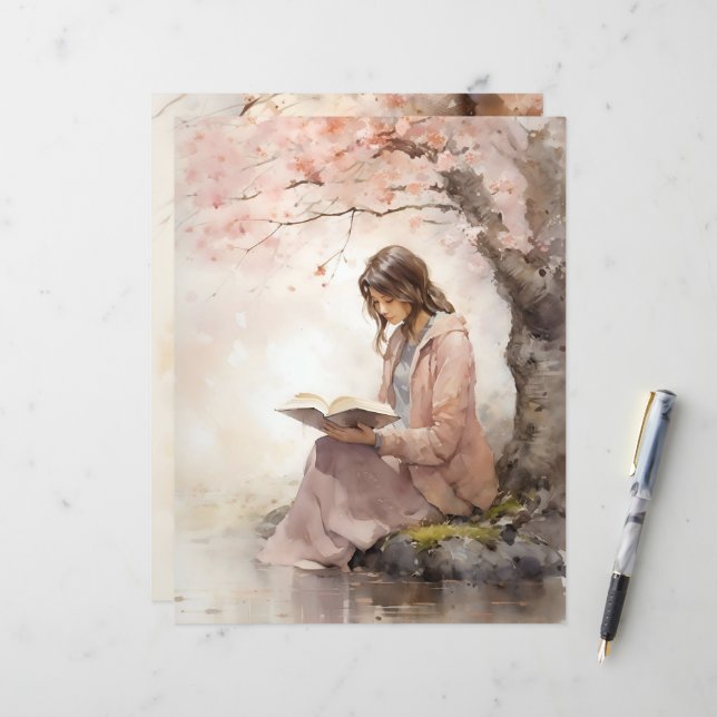 Leitura Em Papel De Scrapbook De Flor De Primavera (Frente/Verso In Situ)