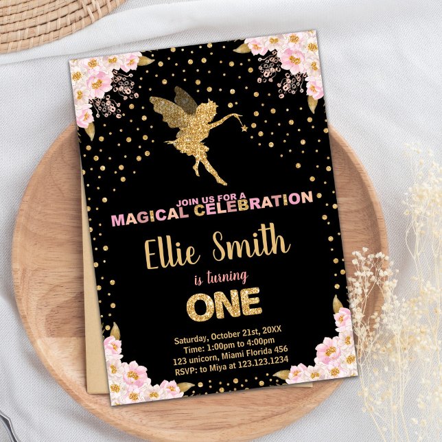 Leitura Rosa Rosa Fada Fada Convites de Aniversári (Pink Glitter Fairy Birthday Invitations)