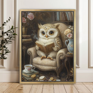 Leitura Whimsical Owl Book Lover Art Impressão